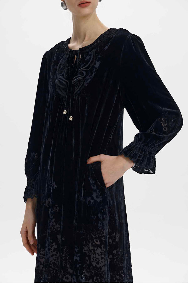 Dahlia Floral Silk Velvet Midi Dress