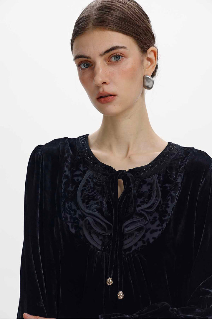 Dahlia Floral Silk Velvet Midi Dress