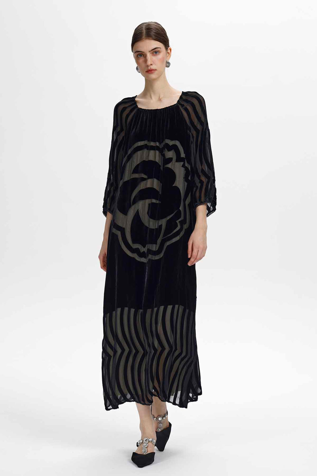 Roxane Floral Burnout Velvet Maxi Dress