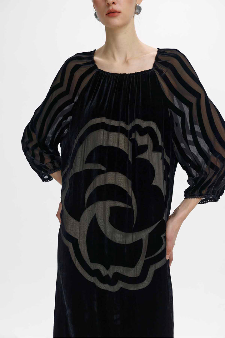 Roxane Floral Burnout Velvet Maxi Dress