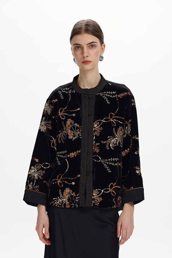 Marisol Embellished Floral Velvet Jacket