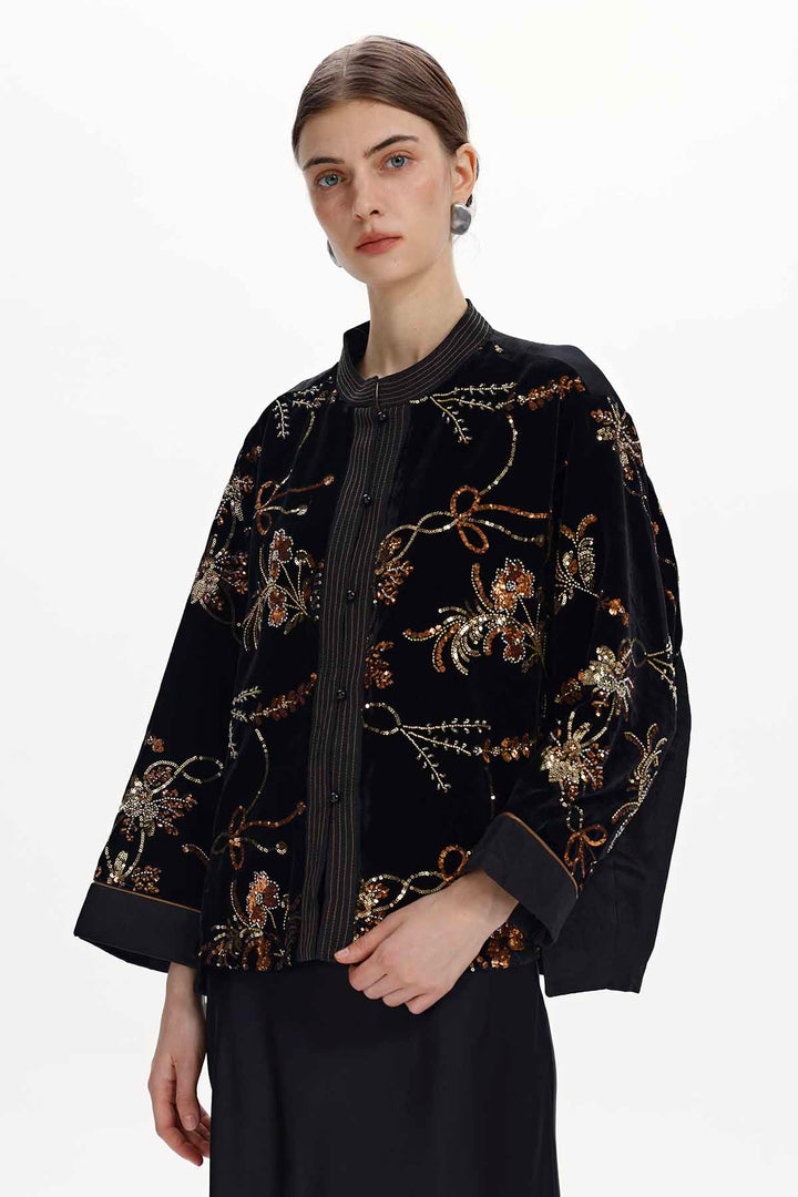 Marisol Embellished Floral Velvet Jacket