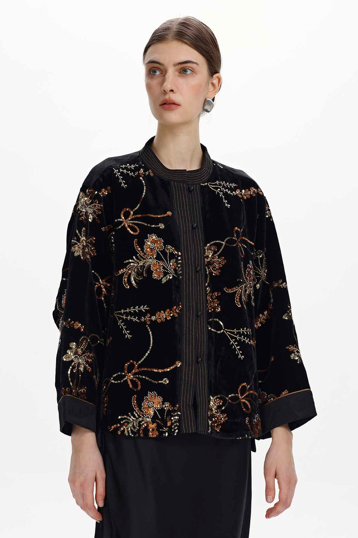 Marisol Embellished Floral Velvet Jacket