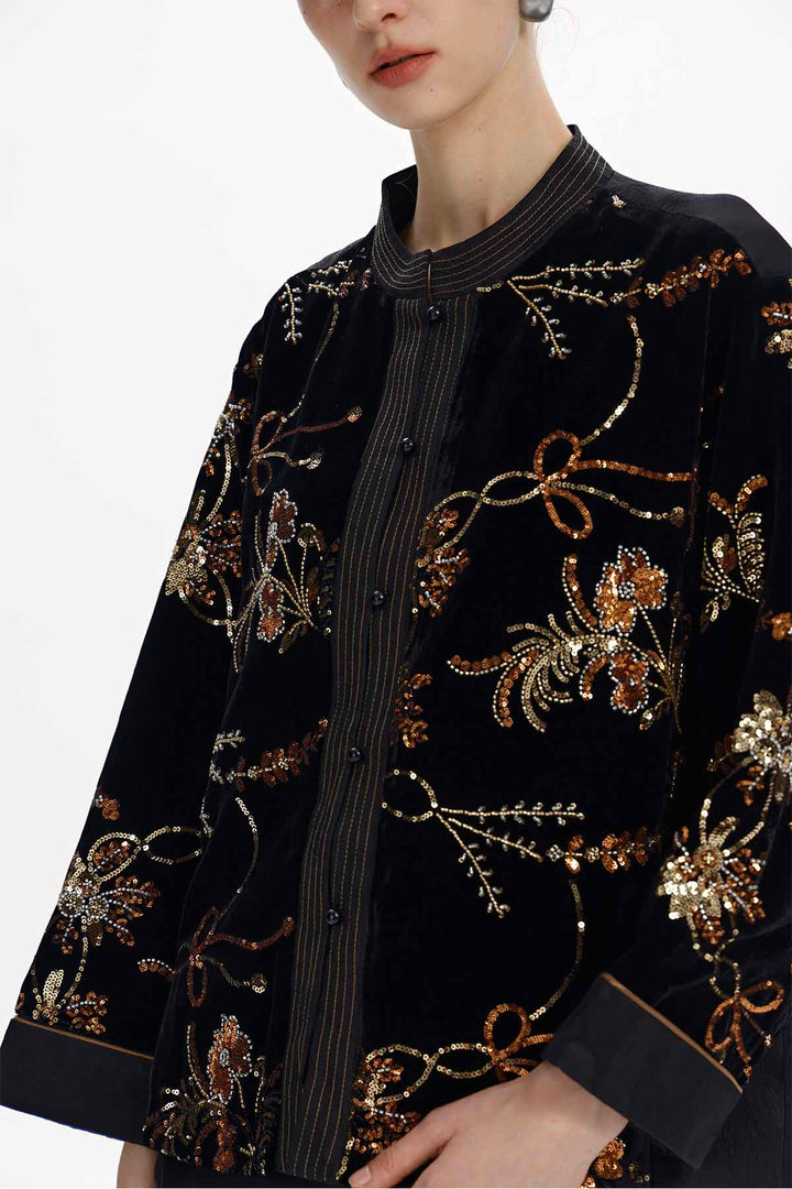 Marisol Embellished Floral Velvet Jacket