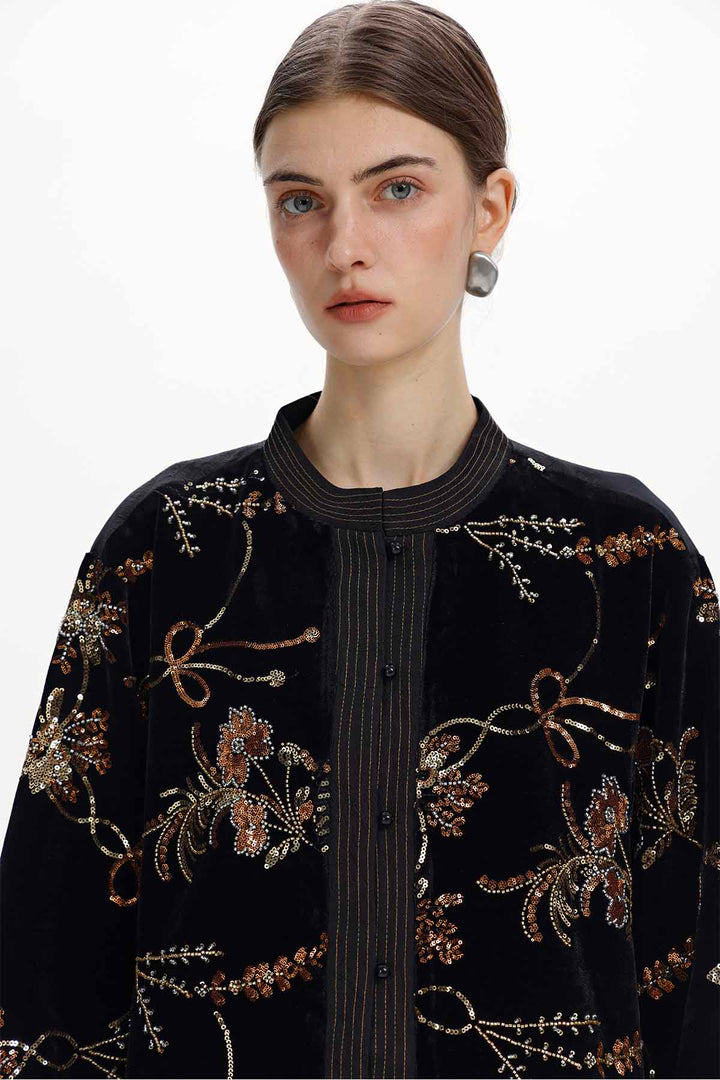 Marisol Embellished Floral Velvet Jacket