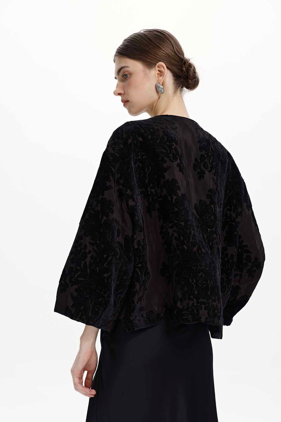 Yvette Floral Burnout Velvet Cape Jacket