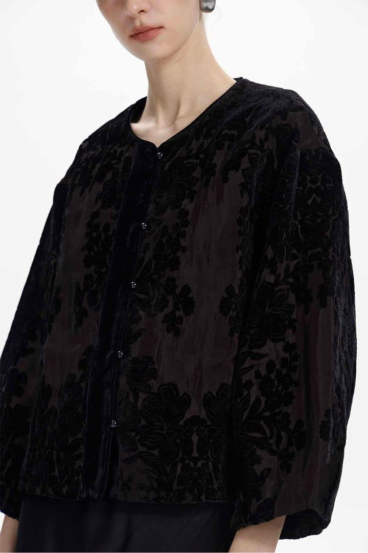 Yvette Floral Burnout Velvet Cape Jacket