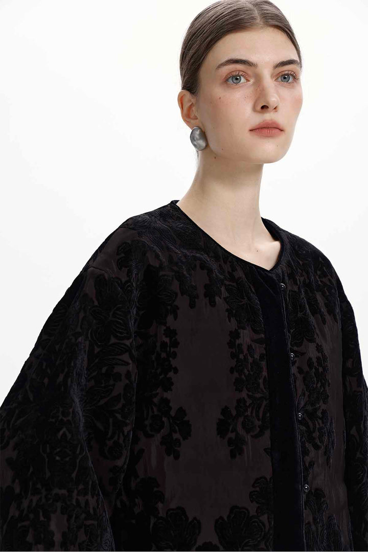 Yvette Floral Burnout Velvet Cape Jacket