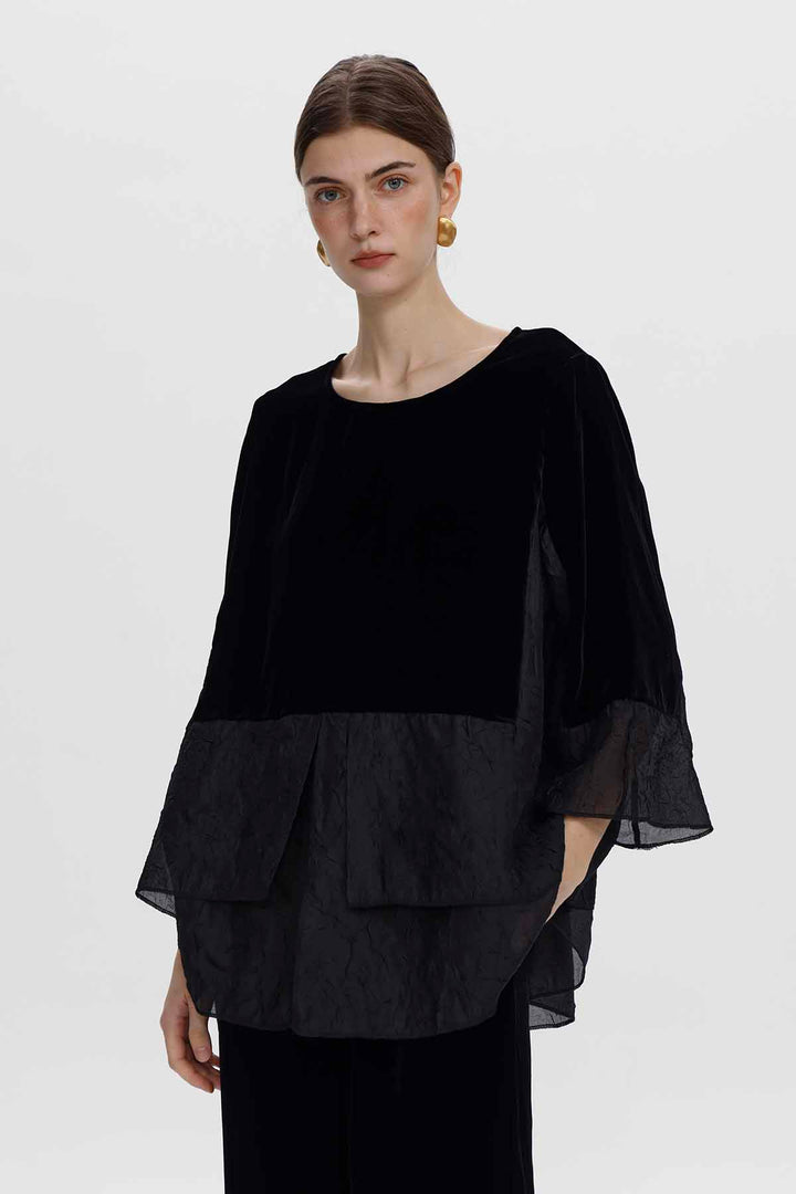 Chou Velvet Spliced Blouse