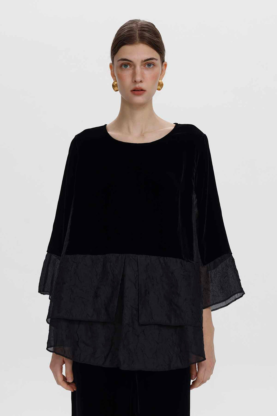Chou Velvet Spliced Blouse