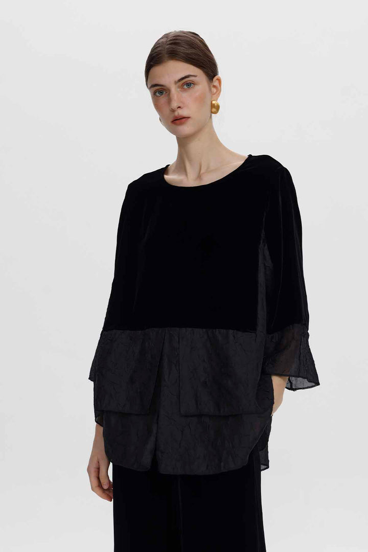 Chou Velvet Spliced Blouse