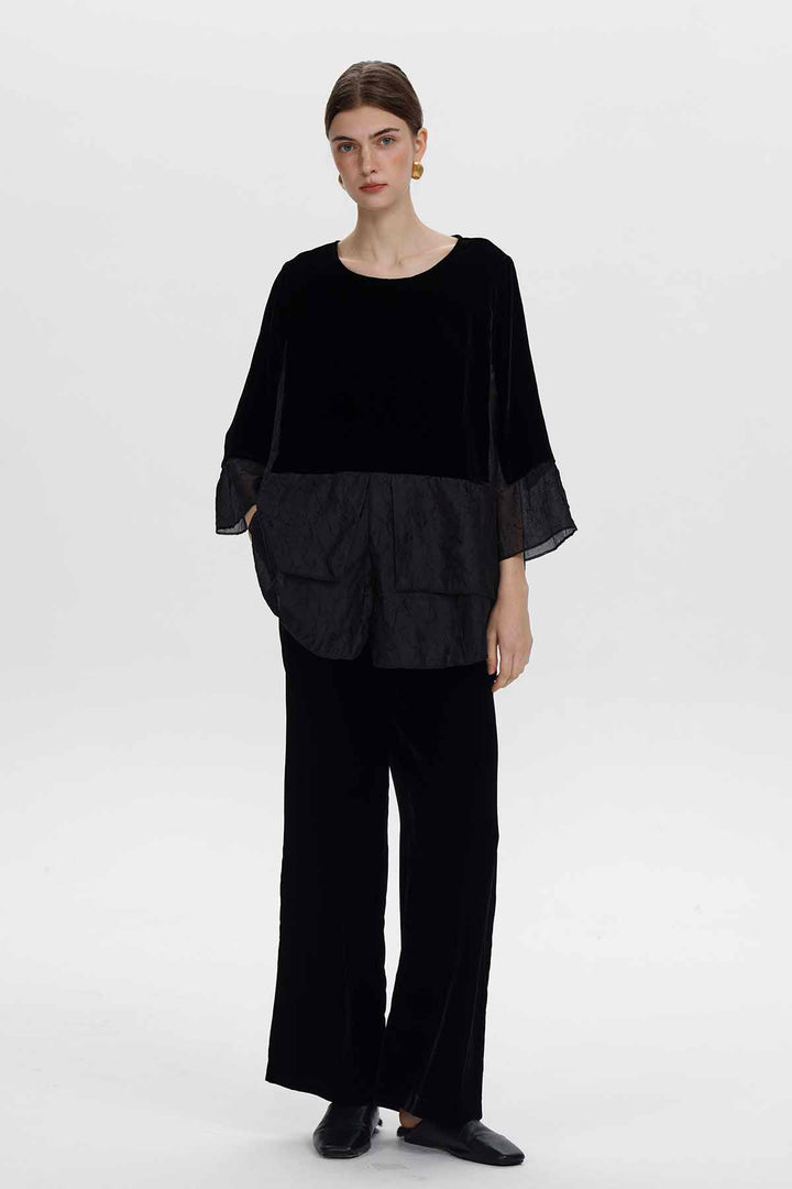 Chou Velvet Spliced Blouse