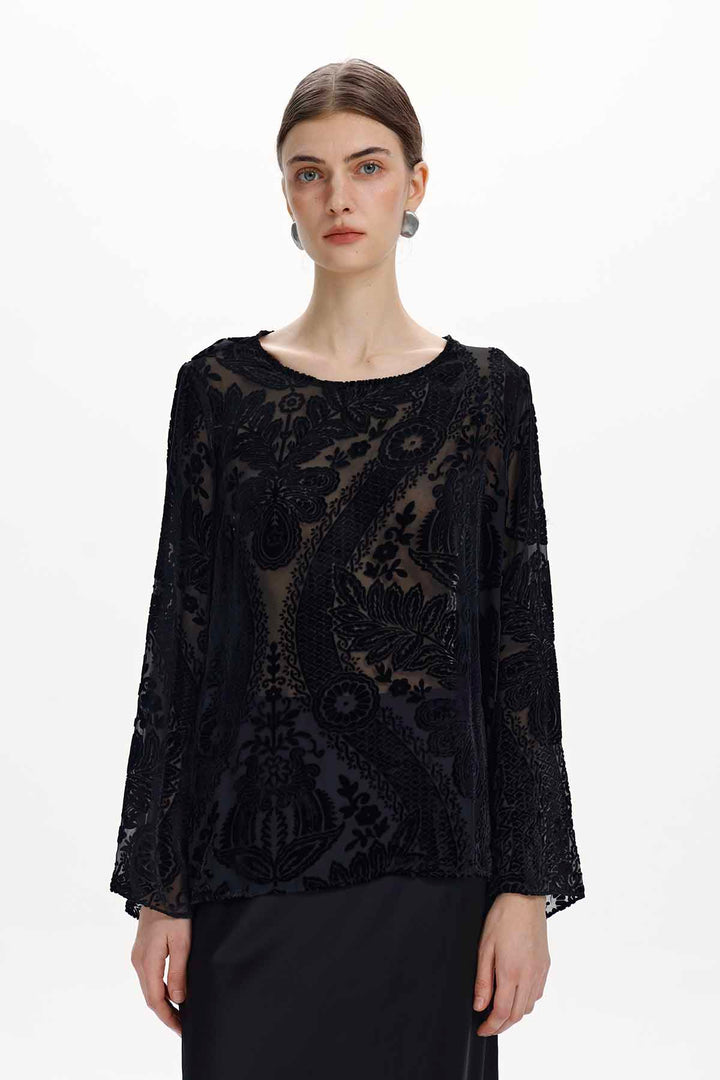 Ilaria Burnout Velvet Blouse