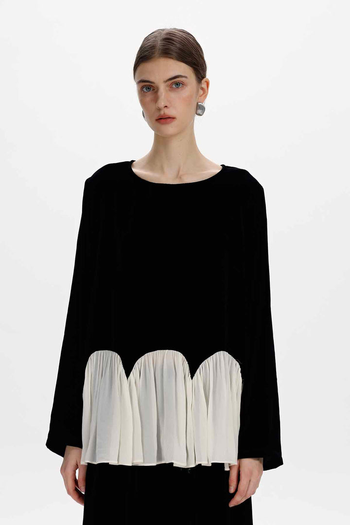 Linnea Scalloped Velvet Blouse
