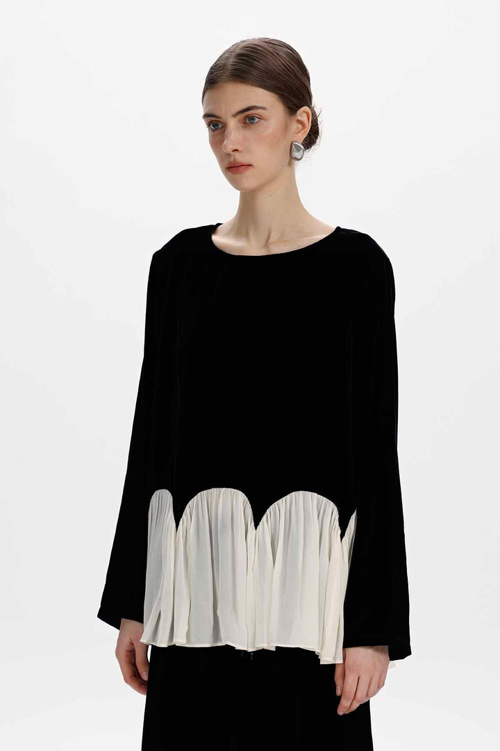 Linnea Scalloped Velvet Blouse