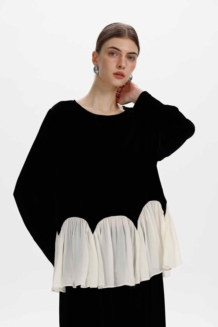 Linnea Scalloped Velvet Blouse