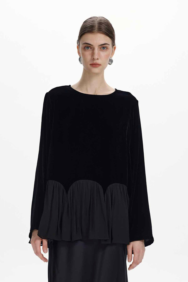 Linnea Scalloped Velvet Blouse