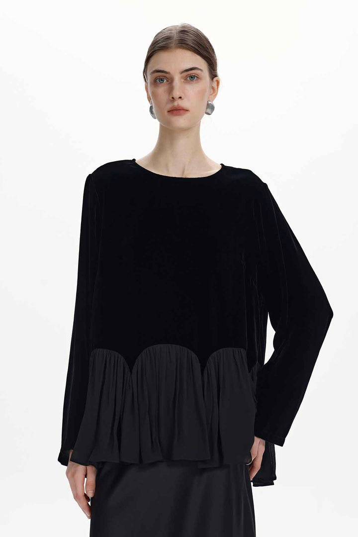 Linnea Scalloped Velvet Blouse