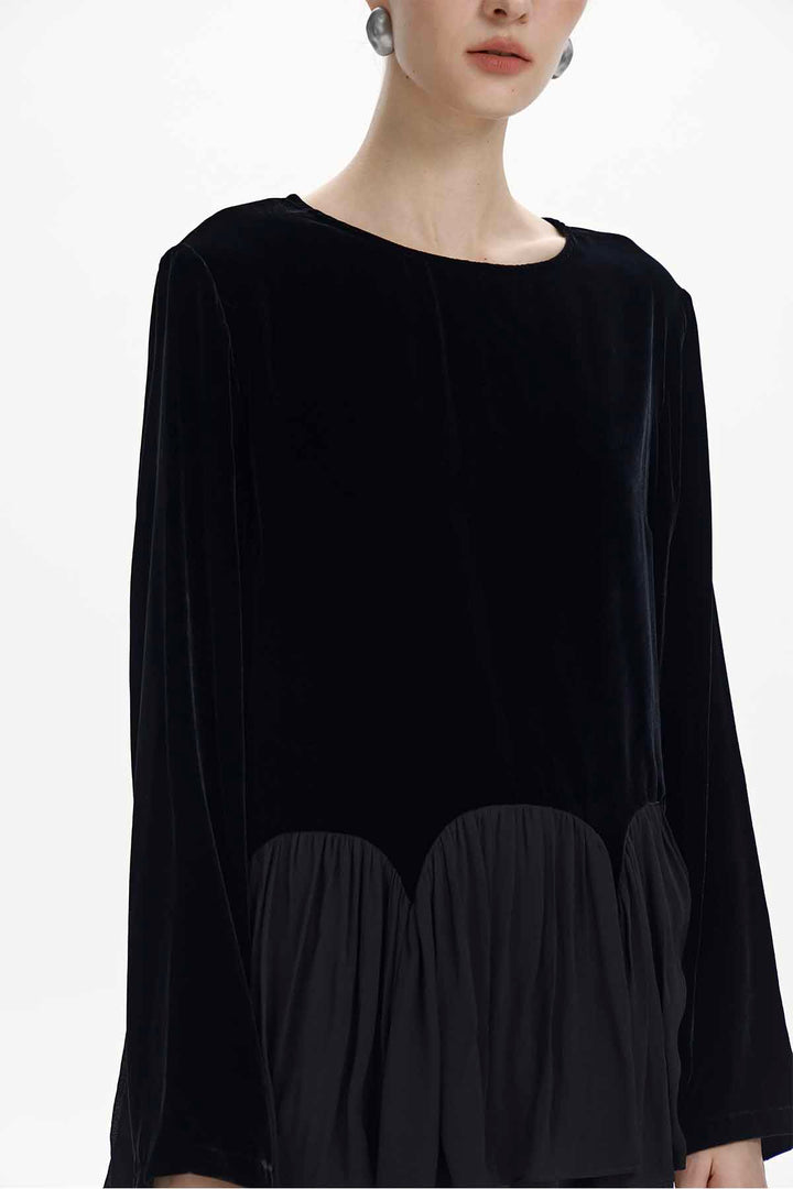 Linnea Scalloped Velvet Blouse