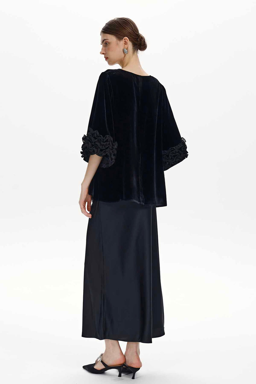 Lisette Floral-Cuff Velvet Top