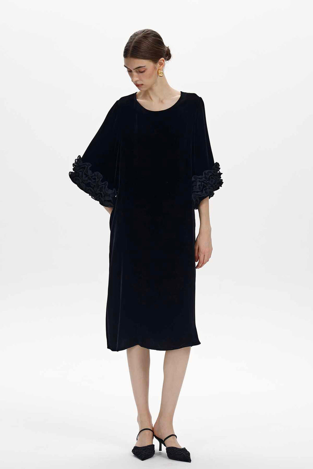 Margot Ruffled Velvet Dress