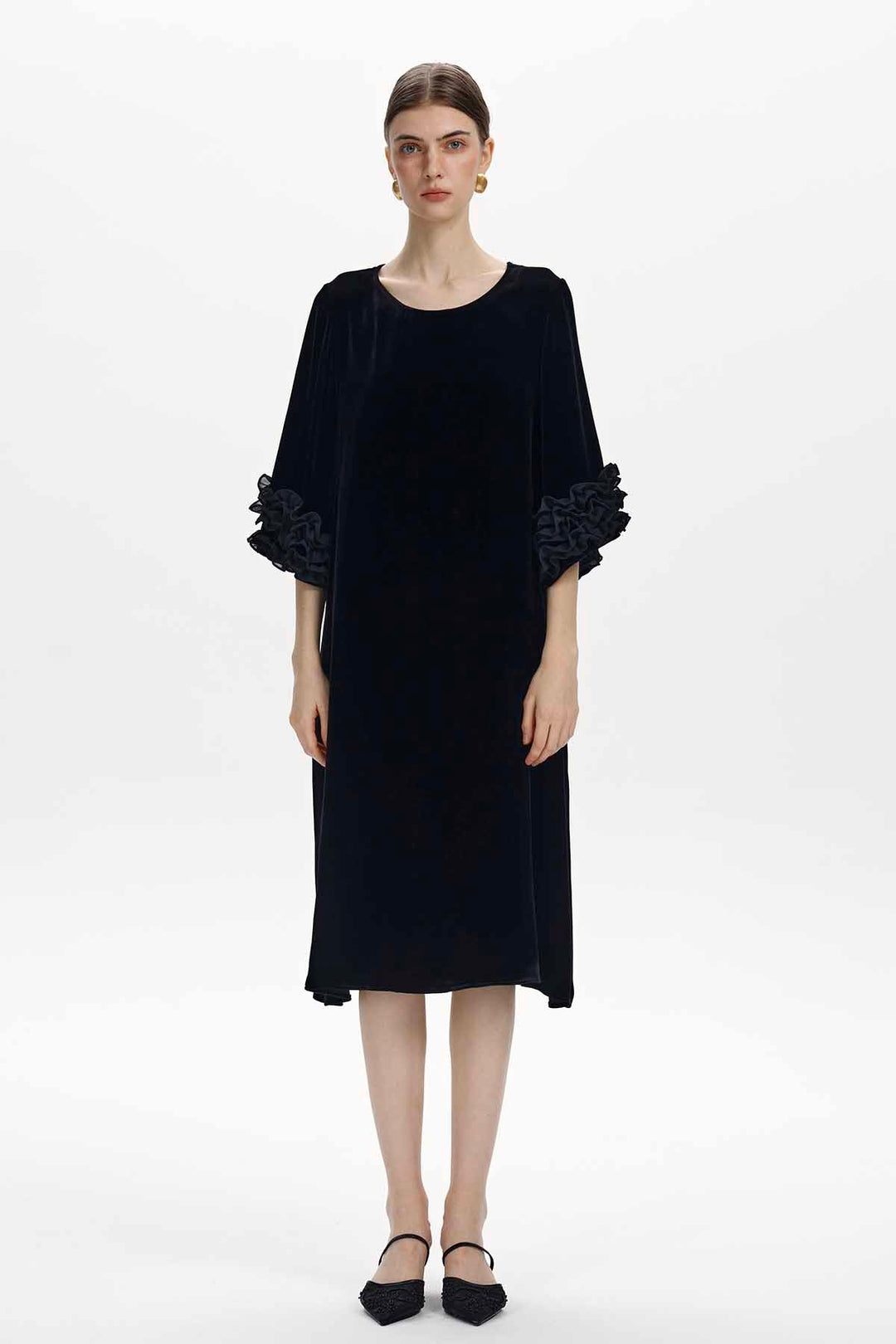 Margot Ruffled Velvet Dress