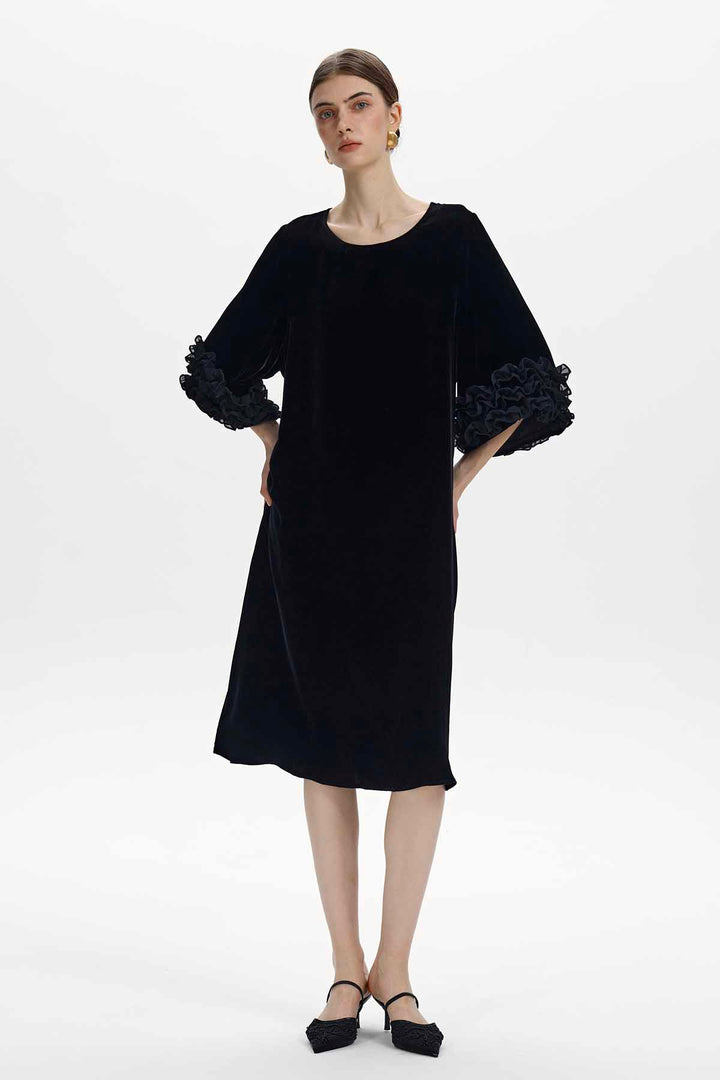 Margot Ruffled Velvet Dress