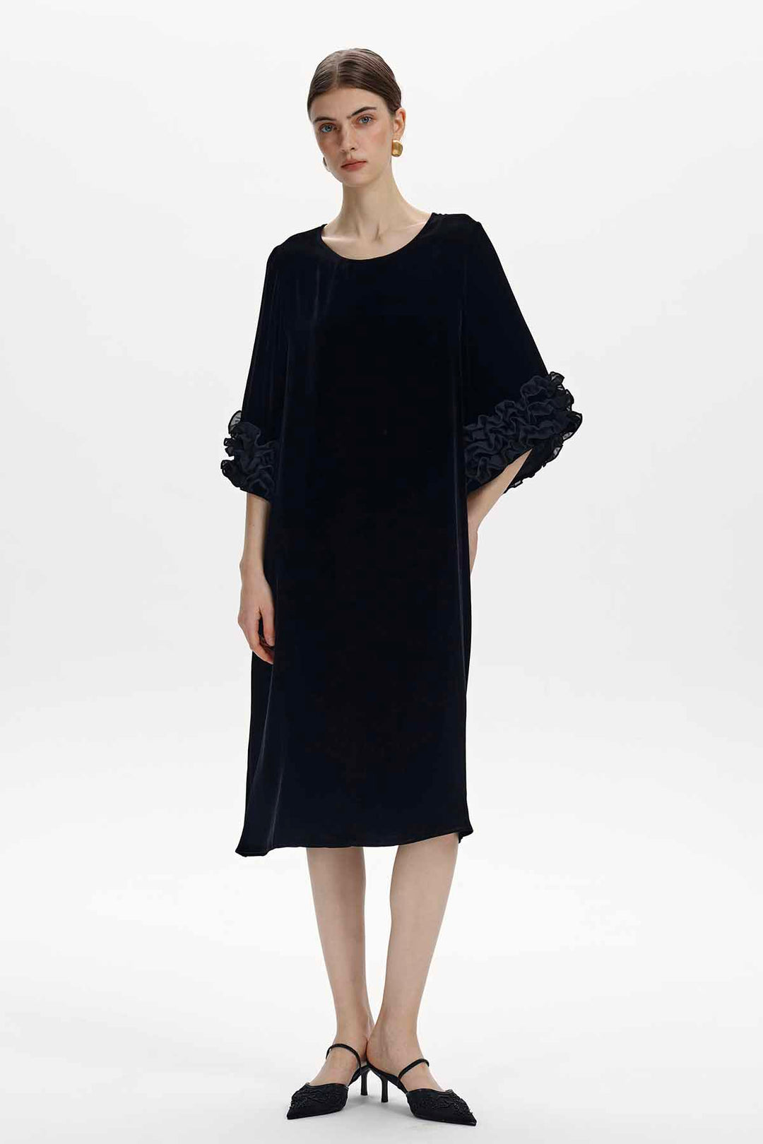 Margot Ruffled Velvet Dress