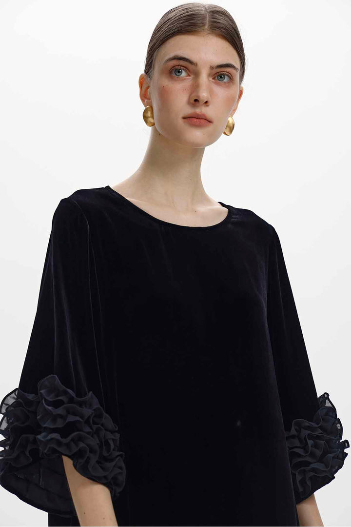 Margot Ruffled Velvet Dress