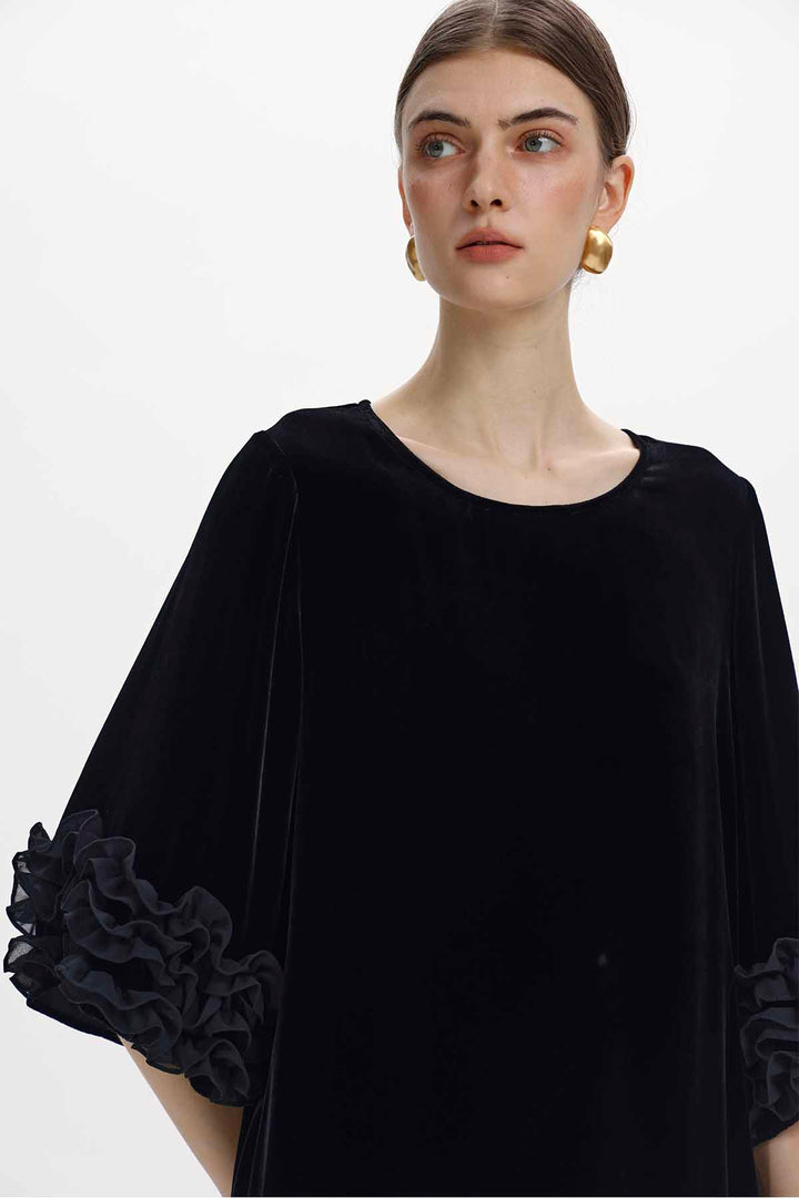 Margot Ruffled Velvet Dress