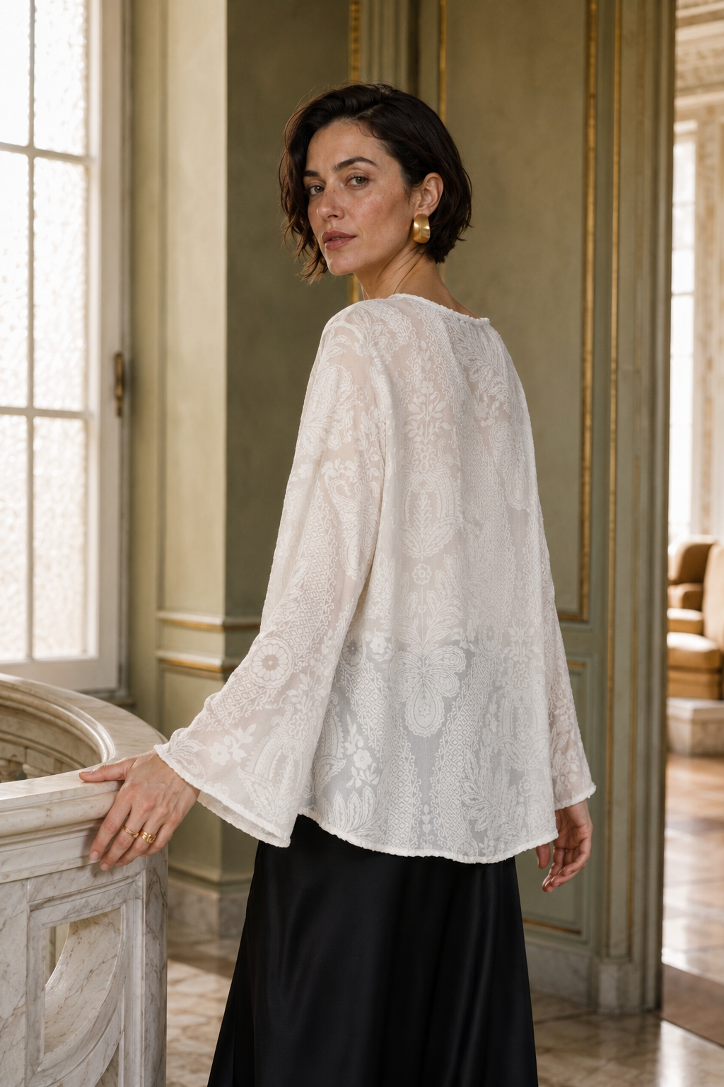 Ilaria Burnout Velvet Blouse
