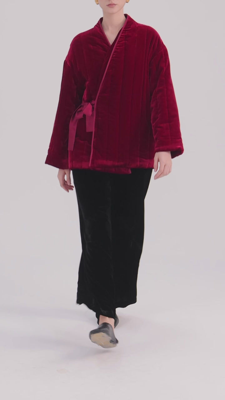 Mei Velvet Wrap Ruby Red Coat