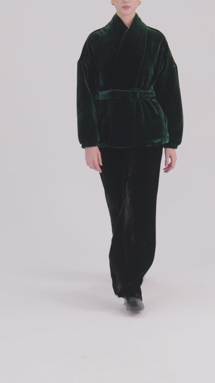 Emerald Forest Elise Belted Velvet Jacket