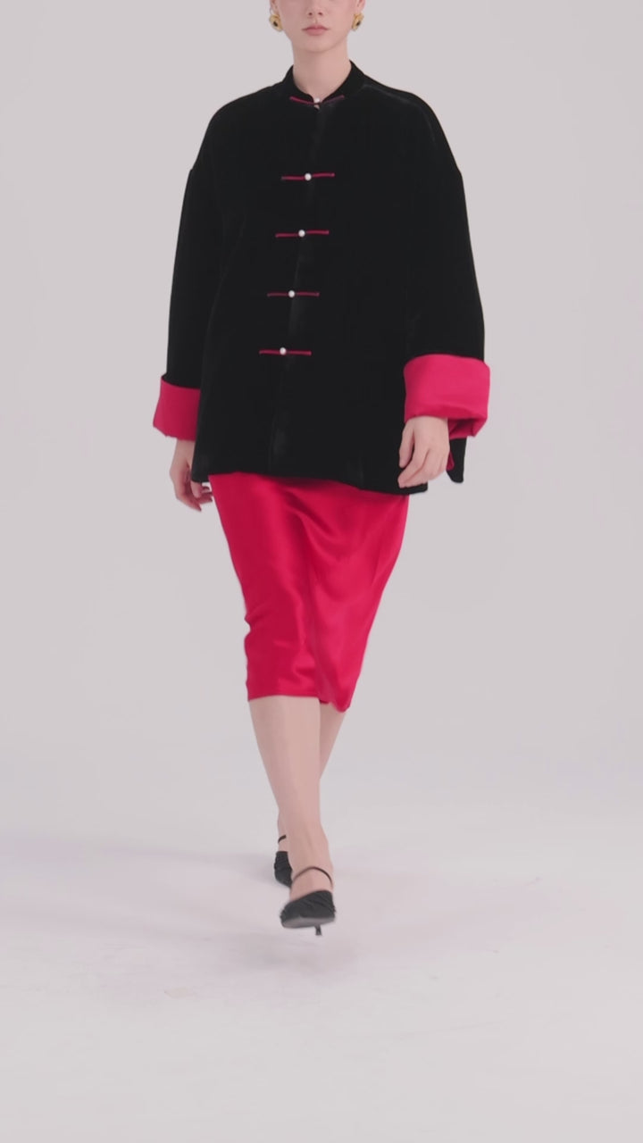 Kaia Mandarin Collar Buttoned Velvet Suit