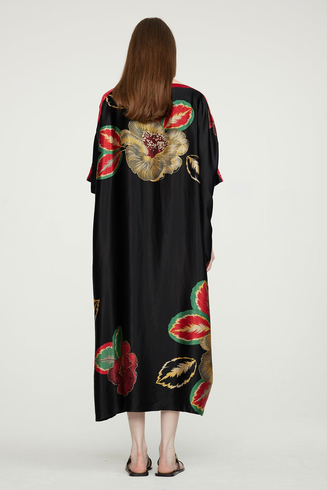 Vestido maxi de seda aconchegante com estampa floral - vermelho