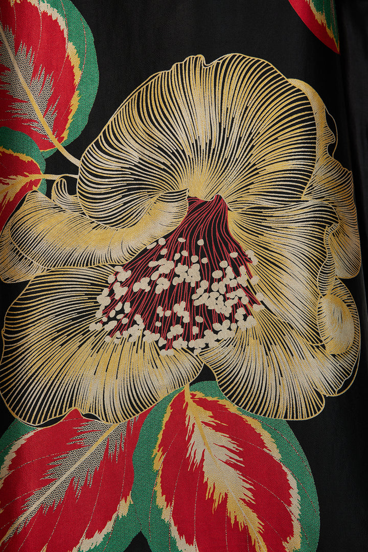 Robe longue confortable en soie à imprimé floral