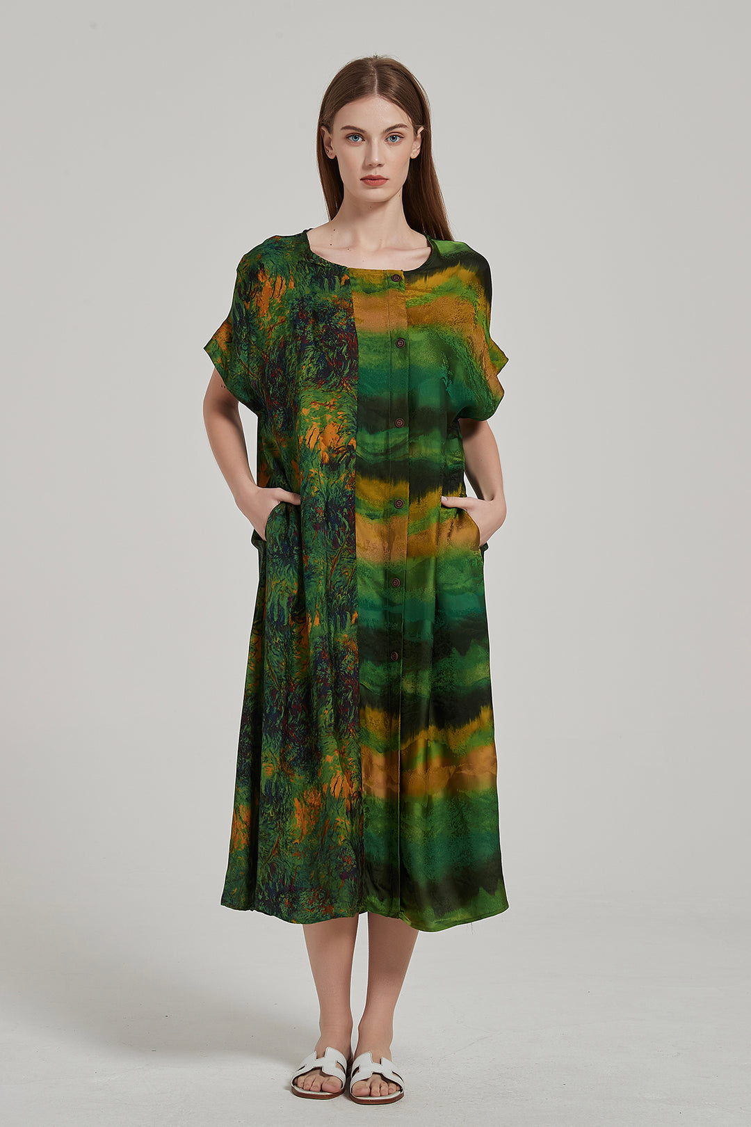 Designer Style Short Sleeve Silk Dress