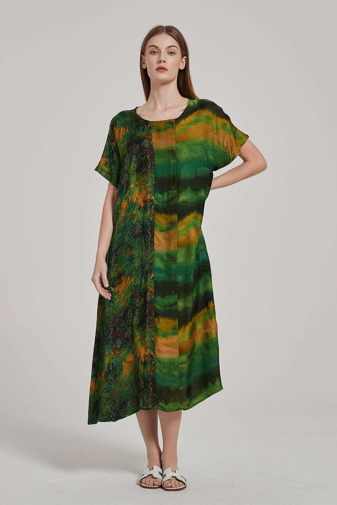 Designer Style Short Sleeve Silk Dress