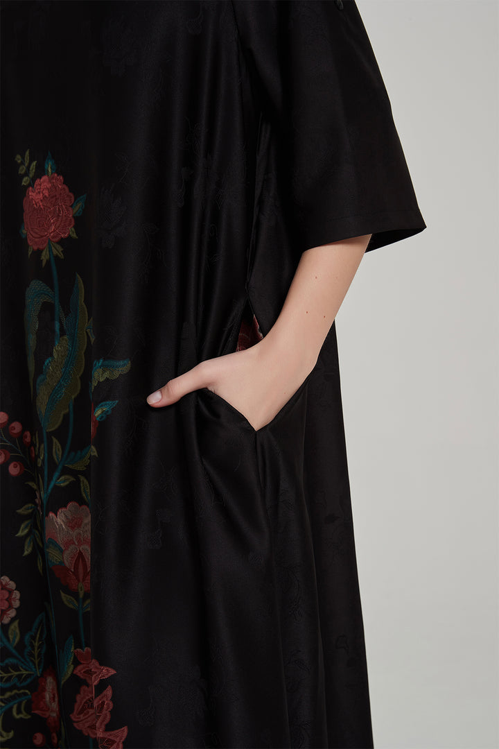 Retro Print Short Sleeve Silk Dress